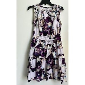 Banana Republic Dress Size 4 Floral Purple‎ Ruffle Sleeveless Tiered